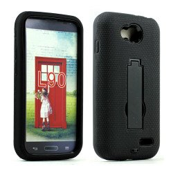 LG Optimus L90 Armor Hybrid Stand Case (Black Black)